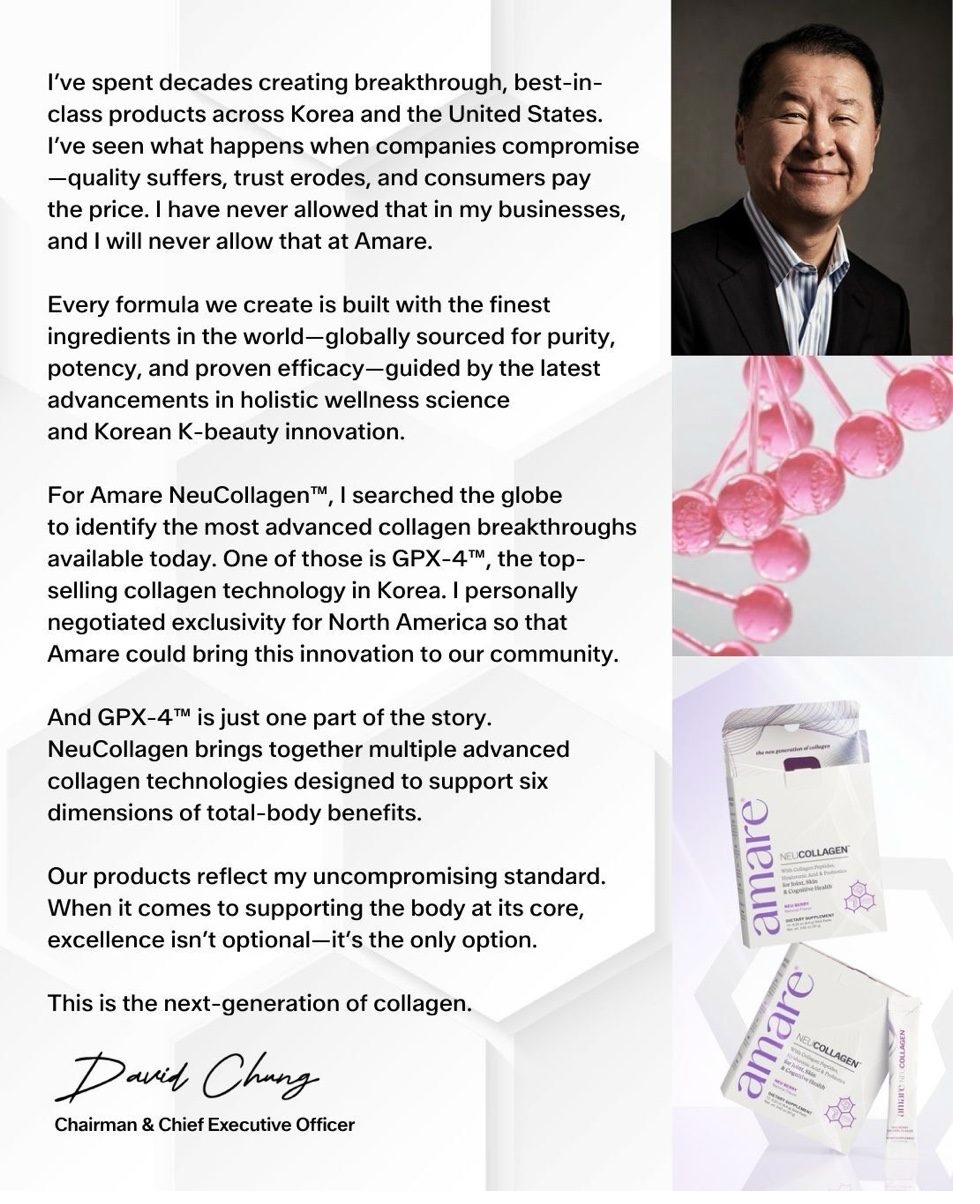 A note from David Chung, founder of Amare NeuCollagen
